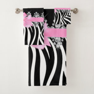 Conjunto De Toalhas Zebra de Delilah do diamante (rosa)