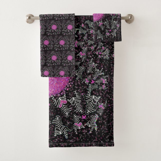 Conjunto De Toalhas Zebra de discoteca moderna preta branca e rosa (Insitu)