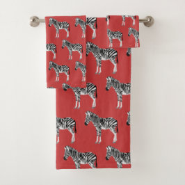 Conjunto De Toalhas Zebra Exótica Animal Padrão Vermelho Profundo