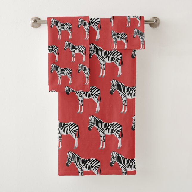 Conjunto De Toalhas Zebra Exótica Animal Padrão Vermelho Profundo (Insitu)
