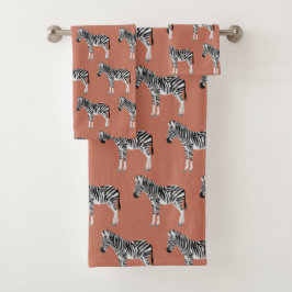 Conjunto De Toalhas Zebra Exótica Animal Patterna Terracotta