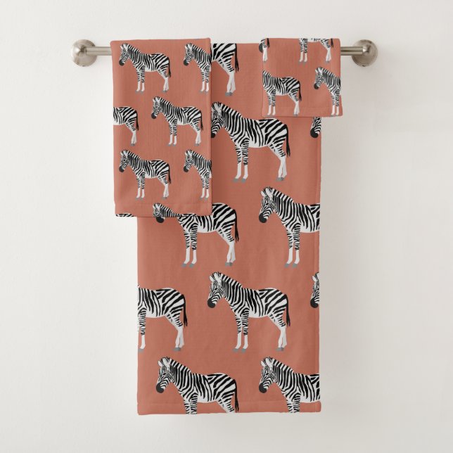 Conjunto De Toalhas Zebra Exótica Animal Patterna Terracotta (Insitu)