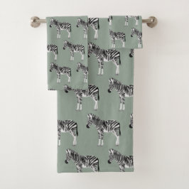 Conjunto De Toalhas Zebra Exótica Animal Standard Sage Green