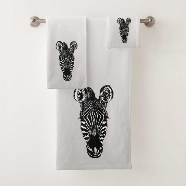Conjunto De Toalhas Zebra Head em Silver (Insitu)