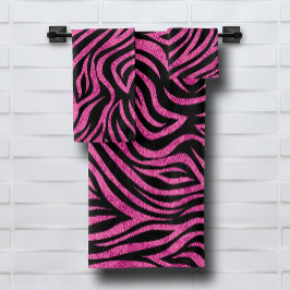 Conjunto De Toalhas Zebra - Impressão Preta-Rosa Quente