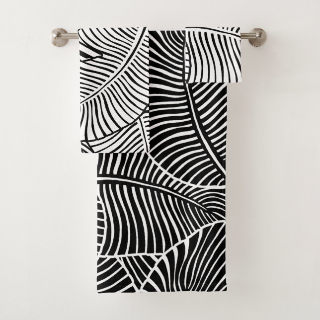 Conjunto De Toalhas Zebra Palm havaiano — Preto tropical e branco (Insitu)