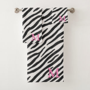 Conjunto De Toalhas Zebra Pele Realista Impressão Animal Rosa Monogram