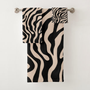 Conjunto De Toalhas Zebra Stripes Cream Beige Black Wild