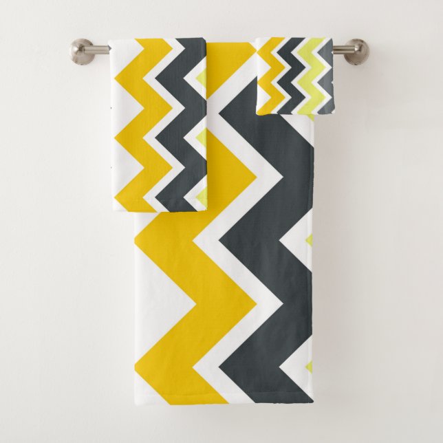 CONJUNTO DE TOALHAS ZIGZAG - AMARELO E CINZA (Insitu)