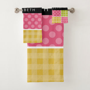 Conjunto De Toalhas Zigzag, Chevron, Bolinhas, Gingham, Seu Nome
