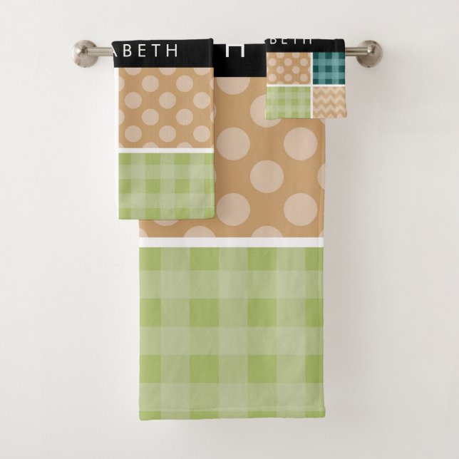 Conjunto De Toalhas Zigzag, Chevron, Gingham, Bolinhas, Seu Nome (Insitu)