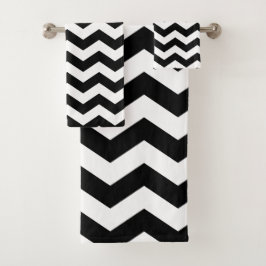 Conjunto De Toalhas Zigzag Chevron Preto E Branco