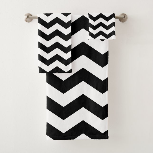 Conjunto De Toalhas Zigzag Chevron Preto E Branco (Insitu)