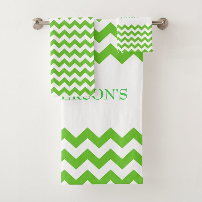 Conjunto De Toalhas Zigzag Chevron Verde (Insitu)