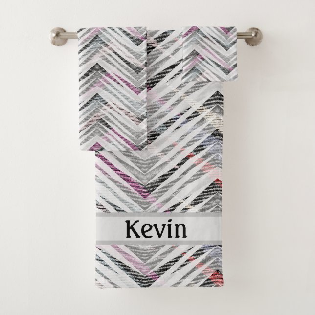 Conjunto De Toalhas Zigzag, geométrico, cinzas, lilás, rosa, preto, fa (Insitu)