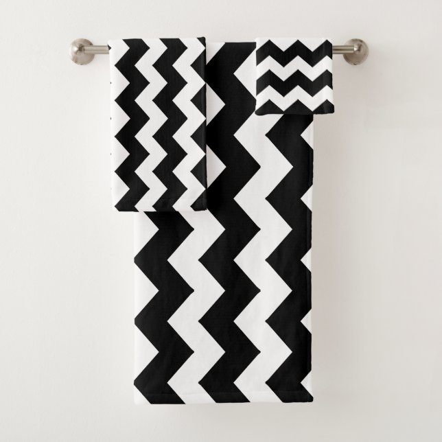 Conjunto De Toalhas Zigzag Preto com Faixa (Insitu)