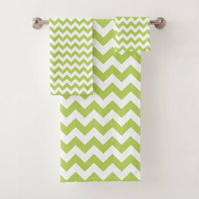 Conjunto De Toalhas Zigzag Verde, Chevron Verde, Padrão Geométrico (Insitu)