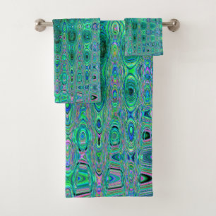 Conjunto De Toalhas Zigzags Retro Atômicos Abstratos Legais em Verde e