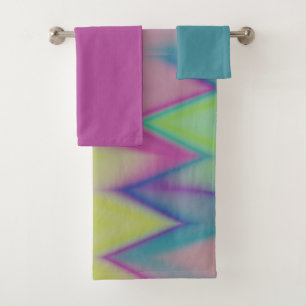 Conjunto De Toalhas zigzags verdes e azuis cor-de-rosa