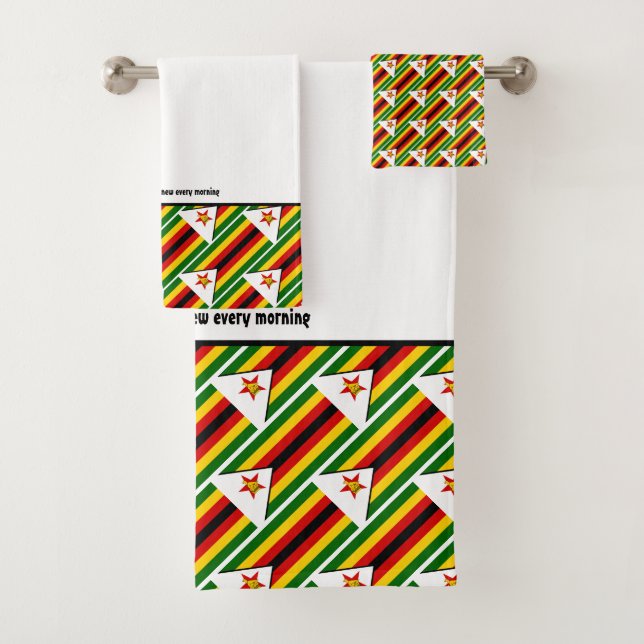Conjunto De Toalhas ZIMBABWE FLAG - Escritura Personalizada BRANCA (Insitu)