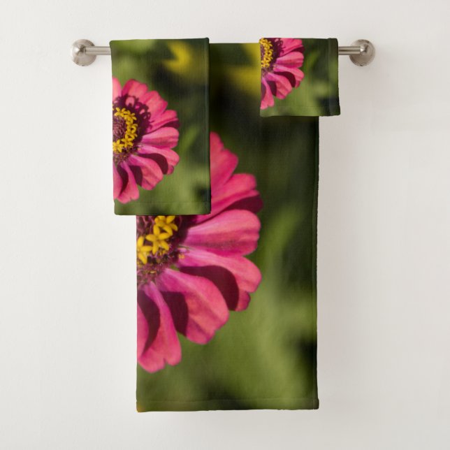 Conjunto De Toalhas Zinnias laranja e rosa na flor (Insitu)
