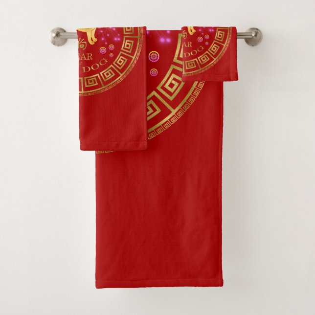 Conjunto De Toalhas Zodiac Dog Red/Dourado ID542 chinês (Insitu)
