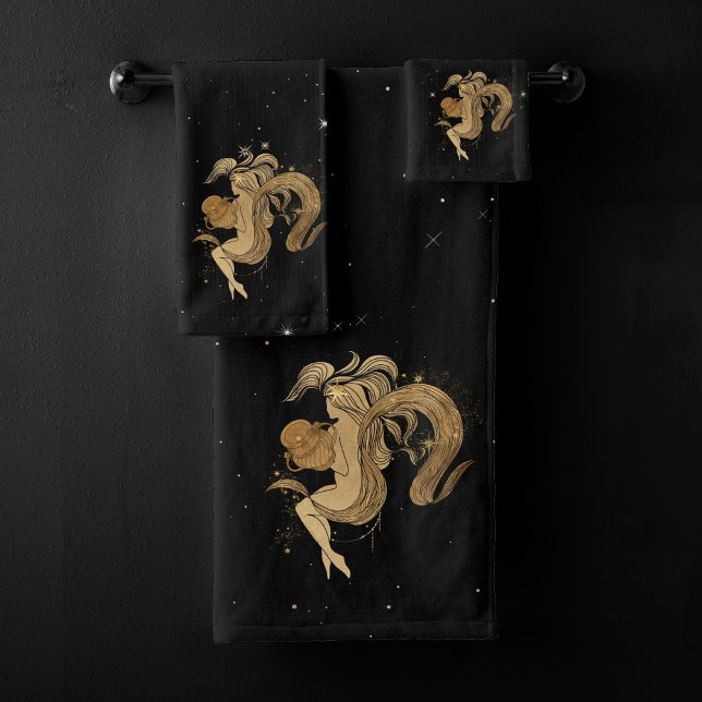 Conjunto De Toalhas Zodiac Goddese | Astrologia Aquária Dourada Cósmic (Criador carregado)