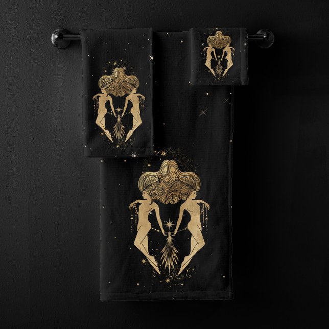 Conjunto De Toalhas Zodiac Goddese | Astrologia Cósmica Dourada Gemini (Criador carregado)