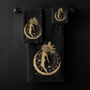 Conjunto De Toalhas Zodiac Goddese   Astrologia Dourada Cósmica de Lib