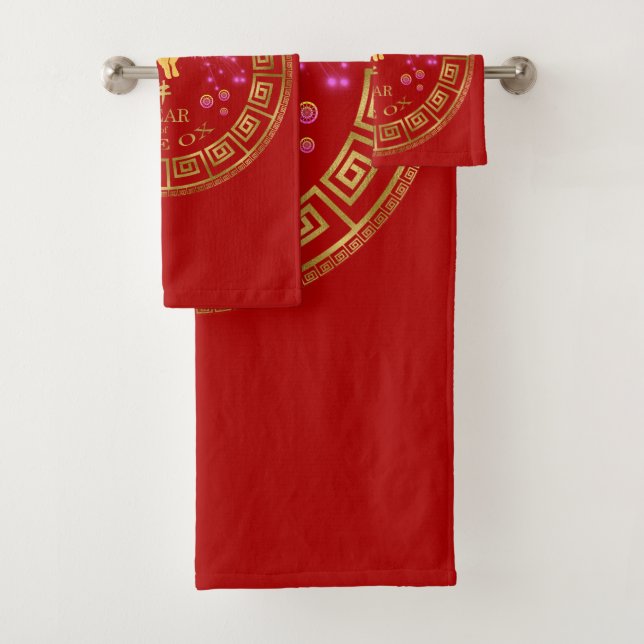 Conjunto De Toalhas Zodiac Ox Red/Dourado ID542 chinês (Insitu)