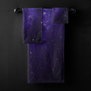 Conjunto De Toalhas Zodiac Purple Stars Astrologia Cósmica Horoscópi