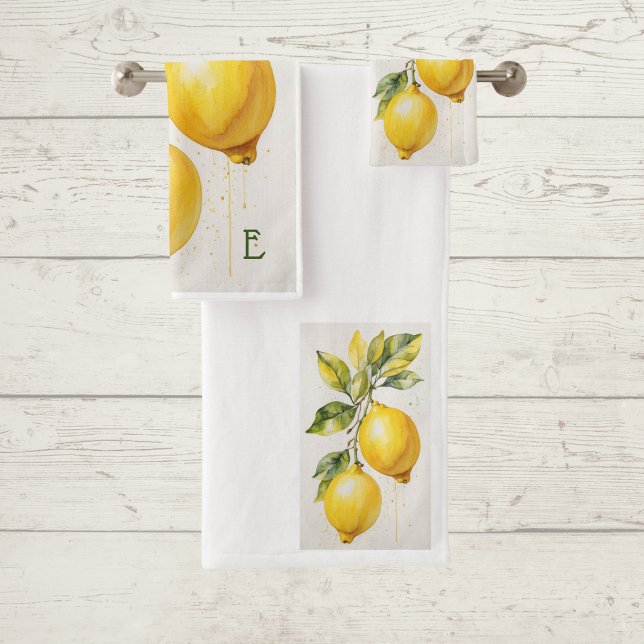 Conjunto de Torres Monograma Moderno de Zistia Lem (Zesty lemons towel set with monogram)