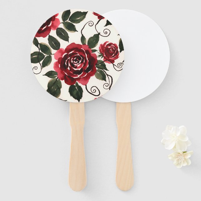 Conjunto Floral de Leques de Rosas Vermelhas Escur (Frente e Verso)
