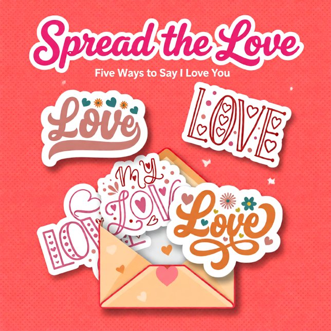Conjunto retroativo de 5 adesivos de cartazes (Retro Love Lettering Valentine Sticker)