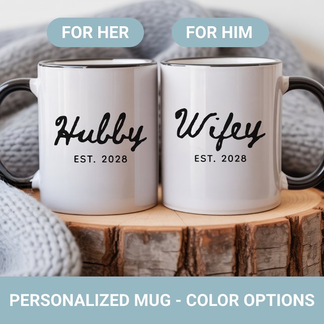 Conjuntos de Canecas para Recém-Casados, Presente  (Engagement gifts for couples, Wedding gifts for bride and groom, Wifey and Hubby matching mugs)