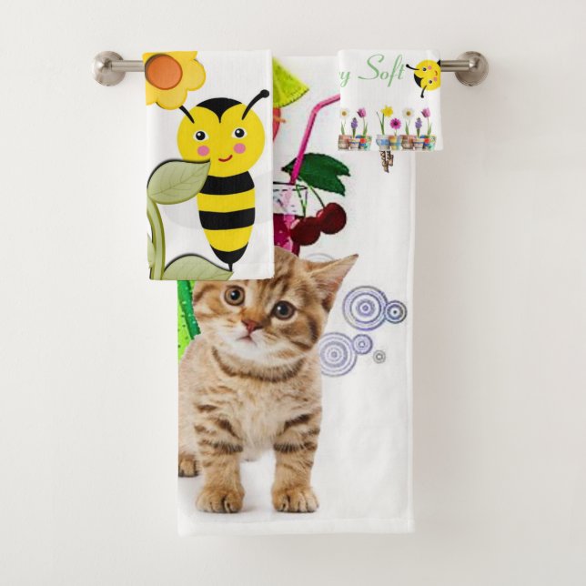Conjuntos de Toalhas de Banheiro Primavera Gatinho (Insitu)