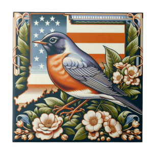Connecticut American Robin and State Flower Blue