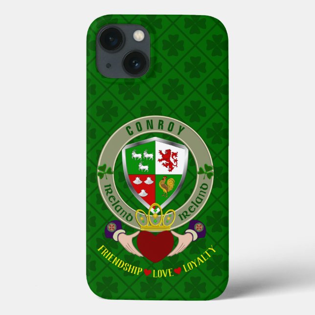 Conroy Irish Shield & Claddagh Personalizado (Verso)