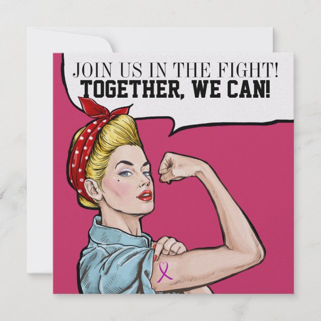 Consciência do cancer - Convite de Fita Rosa (Frente)