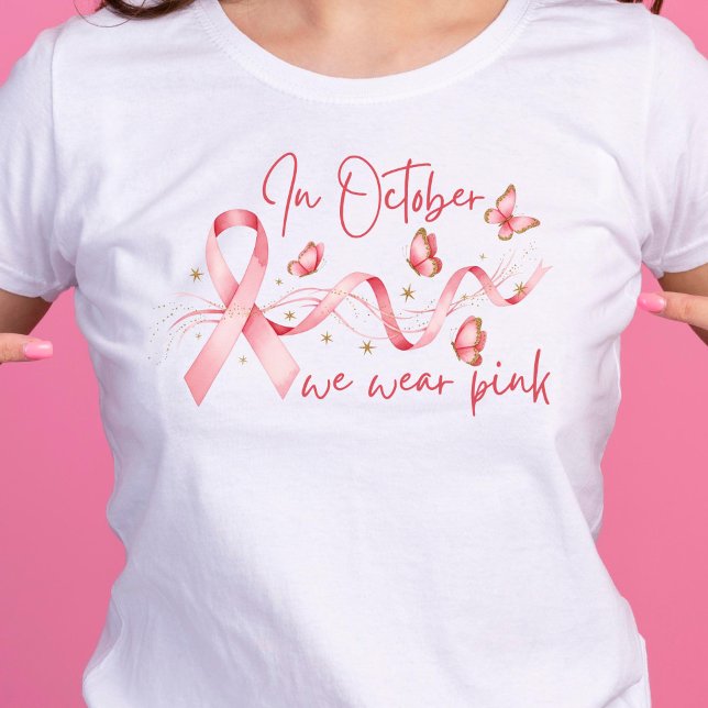 Consciência do Cancer da Mama rosa (In October We Wear Pink Butterfly T-shirt)
