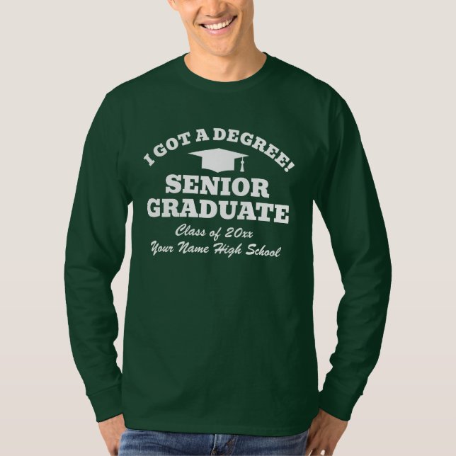 Consegui um diploma! Camisa engraçada para estudan (Frente)