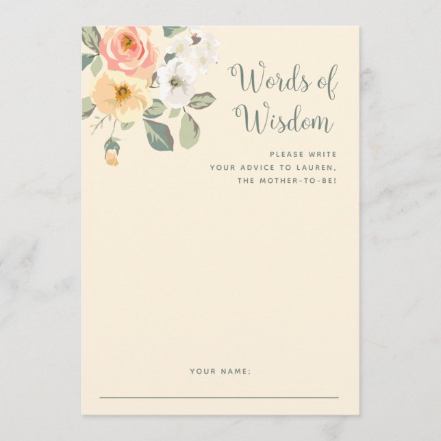 Conselho Bonito Peach Floral | Cartão de Chá de fraldas (Frente)