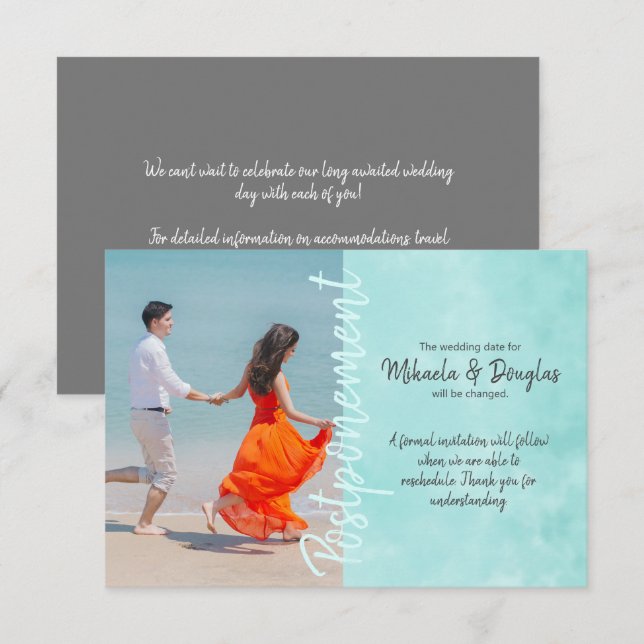 Conselho Cartão de Adiamento de Casamento Aquamarine (Frente/Verso)