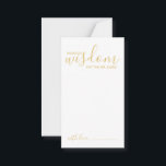 Conselho Cartão de Advertência e Desejo para Casamento de S<br><div class="desc">Adicione um toque pessoal ao seu casamento com um moderno guião de casamento e um cartão de desejos. Este cartão de conselho apresenta o título 'palavras de sabedoria' com detalhes no script dourado e estilo de fonte sans serif em fundo branco. Perfeito para casamento, chá de fraldas, festa de aniversário,...</div>