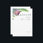 Conselho Cartão de Aviso de Casamento Tropical Colorida<br><div class="desc">Este cartão de conselho floral tropical colorido é perfeito para o seu casamento verde, roxo e pêssego. Design apresenta um buquê elegante de verde-aquarela de praia clássico e flores, incluindo eucalipto verde-sábio, mauve e proteína vermelha, hibisco rosa-pincel, pássaro-laranja e azul do paraíso e folha de palma verde-escura. O design é...</div>