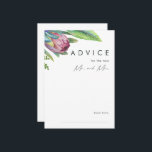 Conselho Cartão de Aviso de Casamento Tropical Colorida<br><div class="desc">Este cartão de conselho floral tropical colorido é perfeito para o seu casamento verde, roxo e pêssego. Design apresenta um buquê elegante de verde-aquarela de praia clássico e flores, incluindo eucalipto verde-sábio, mauve e proteína vermelha, hibisco rosa-pincel, pássaro-laranja e azul do paraíso e folha de palma verde-escura. O design é...</div>