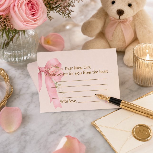 Conselho Cartão de Conselhos para Bebê Menina com Laço Rosa (Criador carregado)