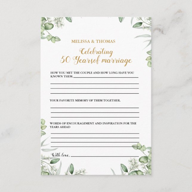 Conselho Cartão de jogo para festa de casamento do 50º aniv (Frente)