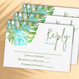 Conselho Cartão RSVP de Casamento Monstera Leaf Tropical