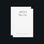 Conselho Cartão Simples Elegante De Aconselhamento De Casam<br><div class="desc">Este simples cartão elegante de casamento é perfeito para o seu casamento preto e branco minimalista moderno. O design apresenta fonte contemporânea mínima acompanhada de caligrafia formal. Mantenha-o como está,  ou escolha personalizá-lo com seu próprio trabalho de arte ou fotos!</div>